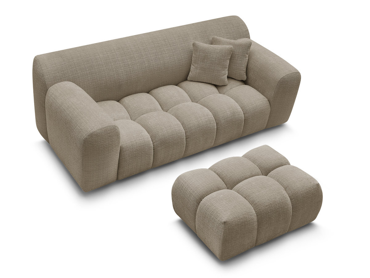 Bobochic Melisse Sofa 2-Sitzer mit Pouf Strukturstoff Taupe