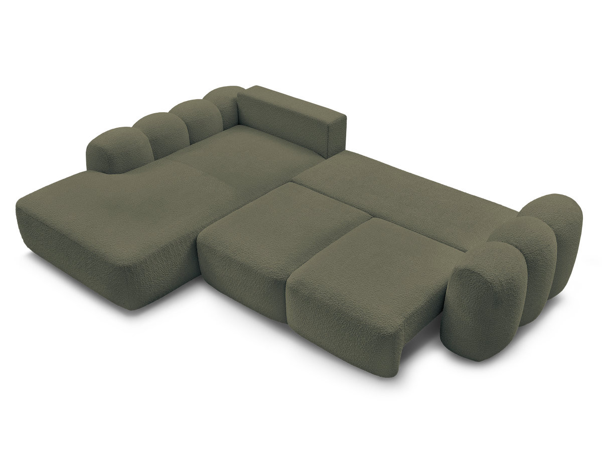Bobochic Montaigne Ecksofa mit Schlaffunktion und Bettkasten 288 × 196 cm Bouclé-Stoff Grün Ecke links