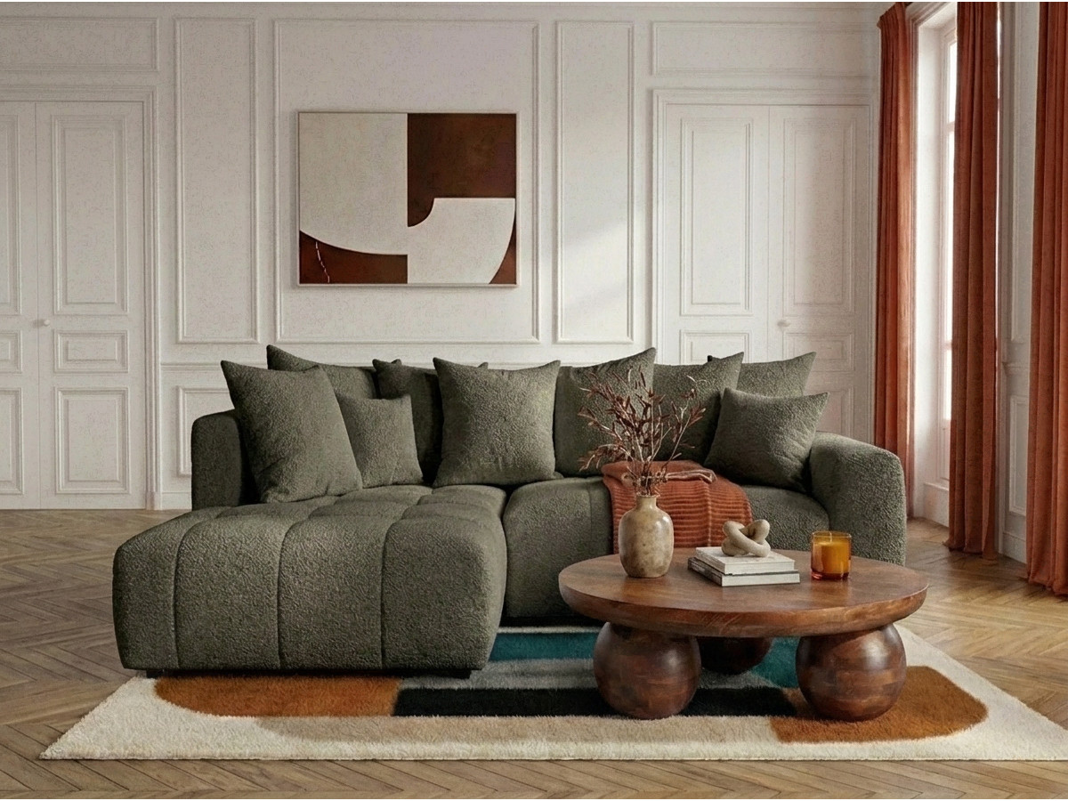 Bobochic Roxelane Ecksofa mit Schlaffunktion und Bettkasten Bouclé-Stoff Grün Ecke links