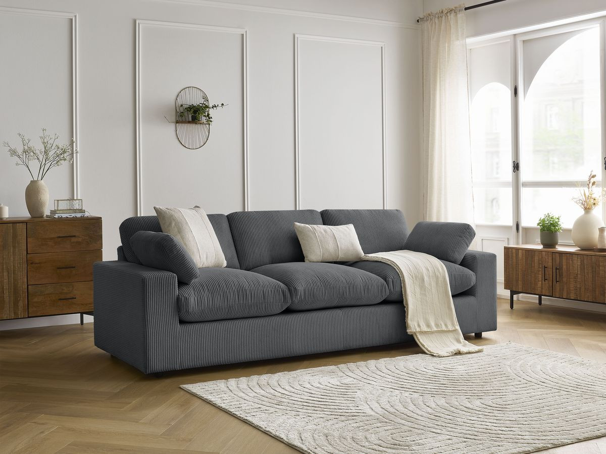 Bobochic Belair Sofa 3-Sitzer 250 × 93 cm Cordsamt Dunkelgrau