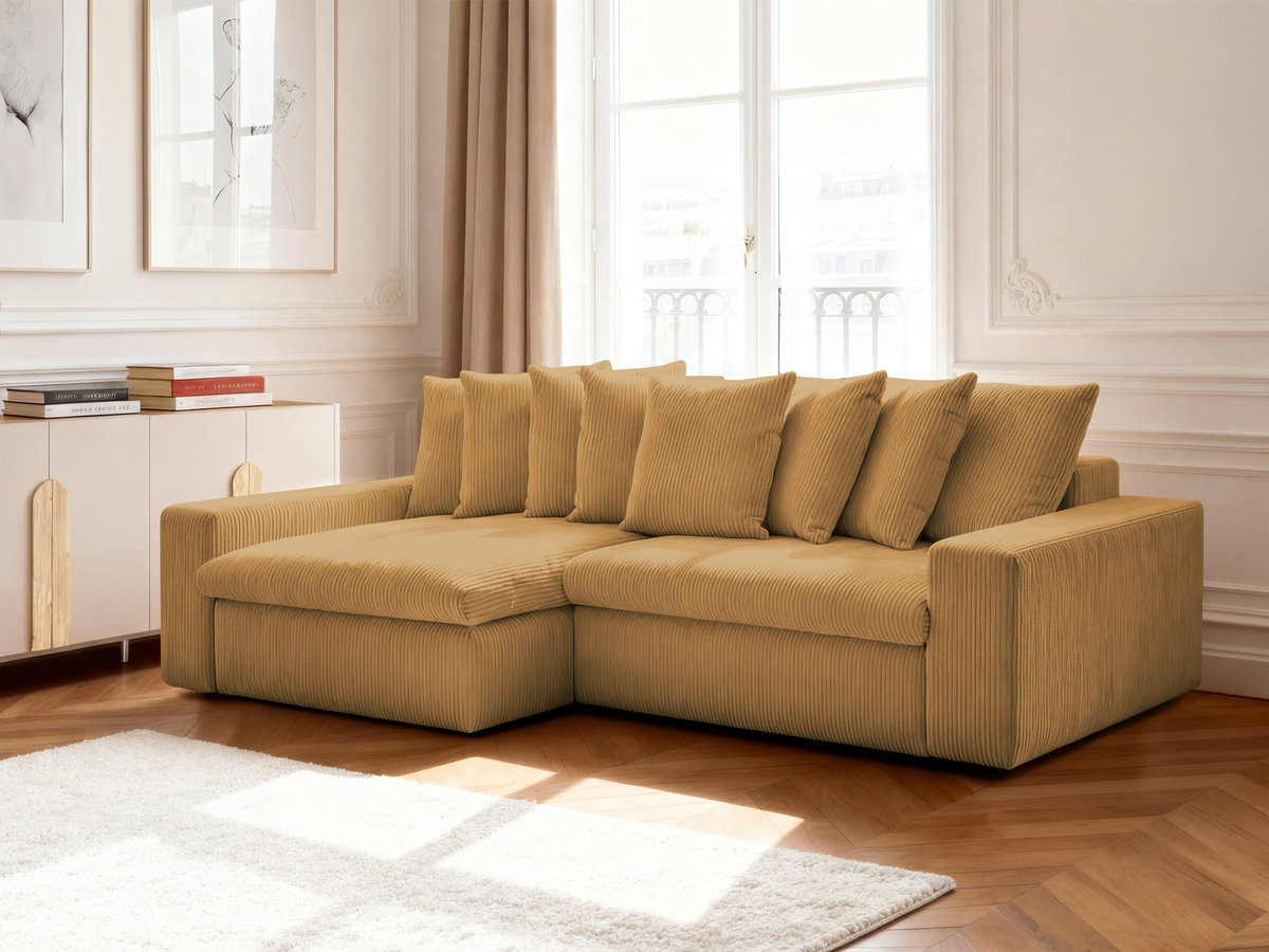 Bobochic Enore Ecksofa 330 × 157 cm Cordsamt Gelb Ecke links