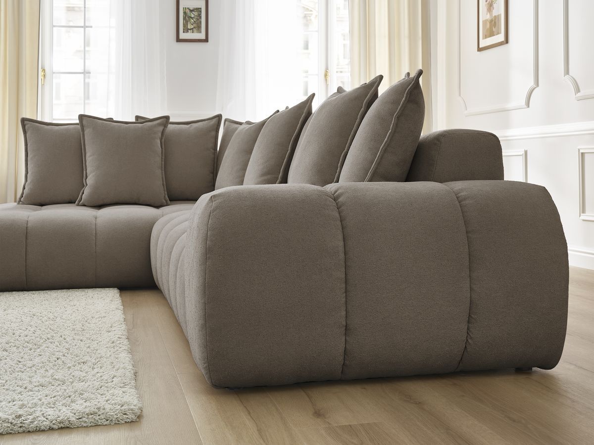 Bobochic Everest Ecksofa, 10 Kissen Strukturstoff Taupe Ecke links