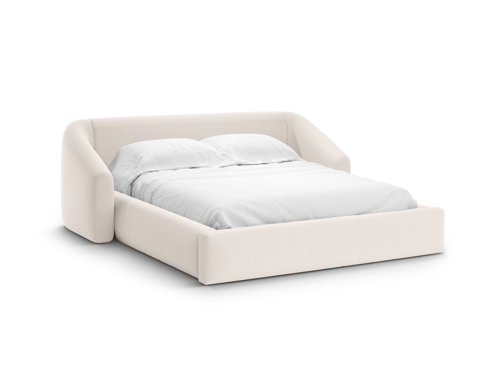 Cosmopolitan Design Stauraumbett mit Kopfteil Campi 200x200 Strukturierter Stoff Moly Helles Beige