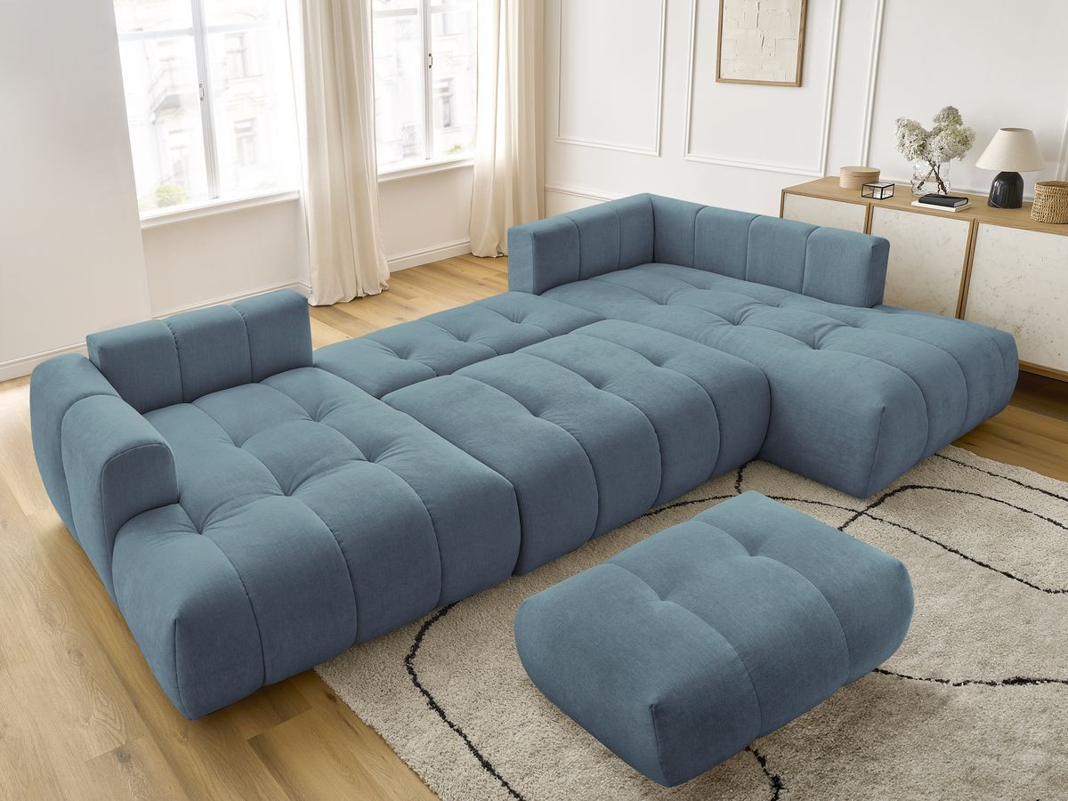 Bobochic Fuji Wohnlandschaft mit Pouf Stoff Hellblau Ecke links