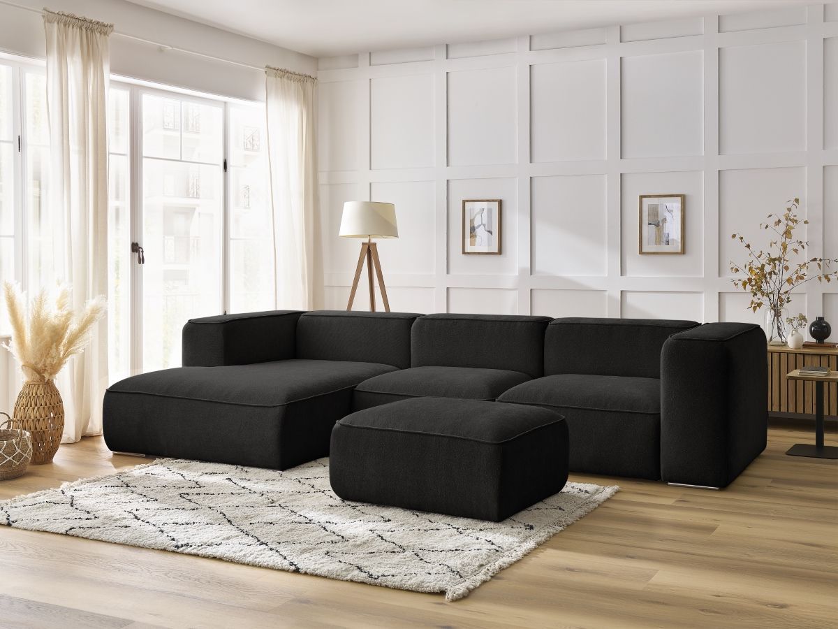 Bobochic Zephyr Ecksofa mit Pouf 349 × 165 cm Strukturstoff Schwarz Ecke links