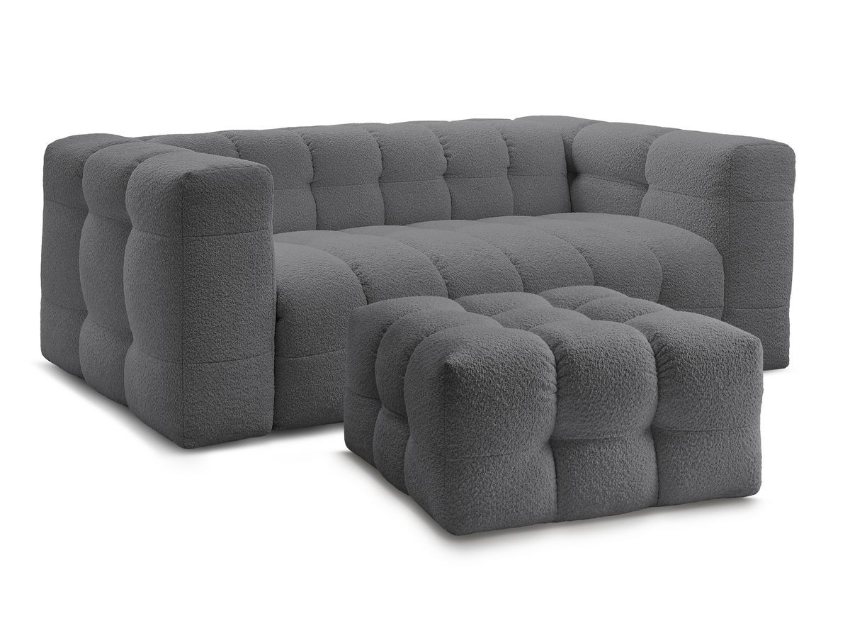 Bobochic Cloud Schlafsofa 3-Sitzer mit Pouf Bouclé-Stoff Dunkelgrau