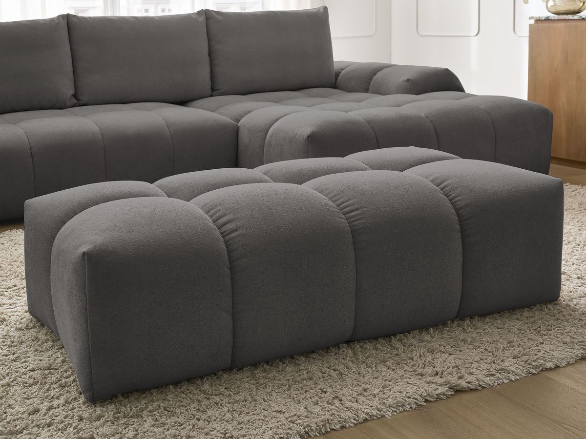 Bobochic Everest Ecksofa mit Schlaffunktion und Bettkasten und Pouf 318 × 180 cm, 3 Kissen Strukturstoff Dunkelgrau Ecke rechts