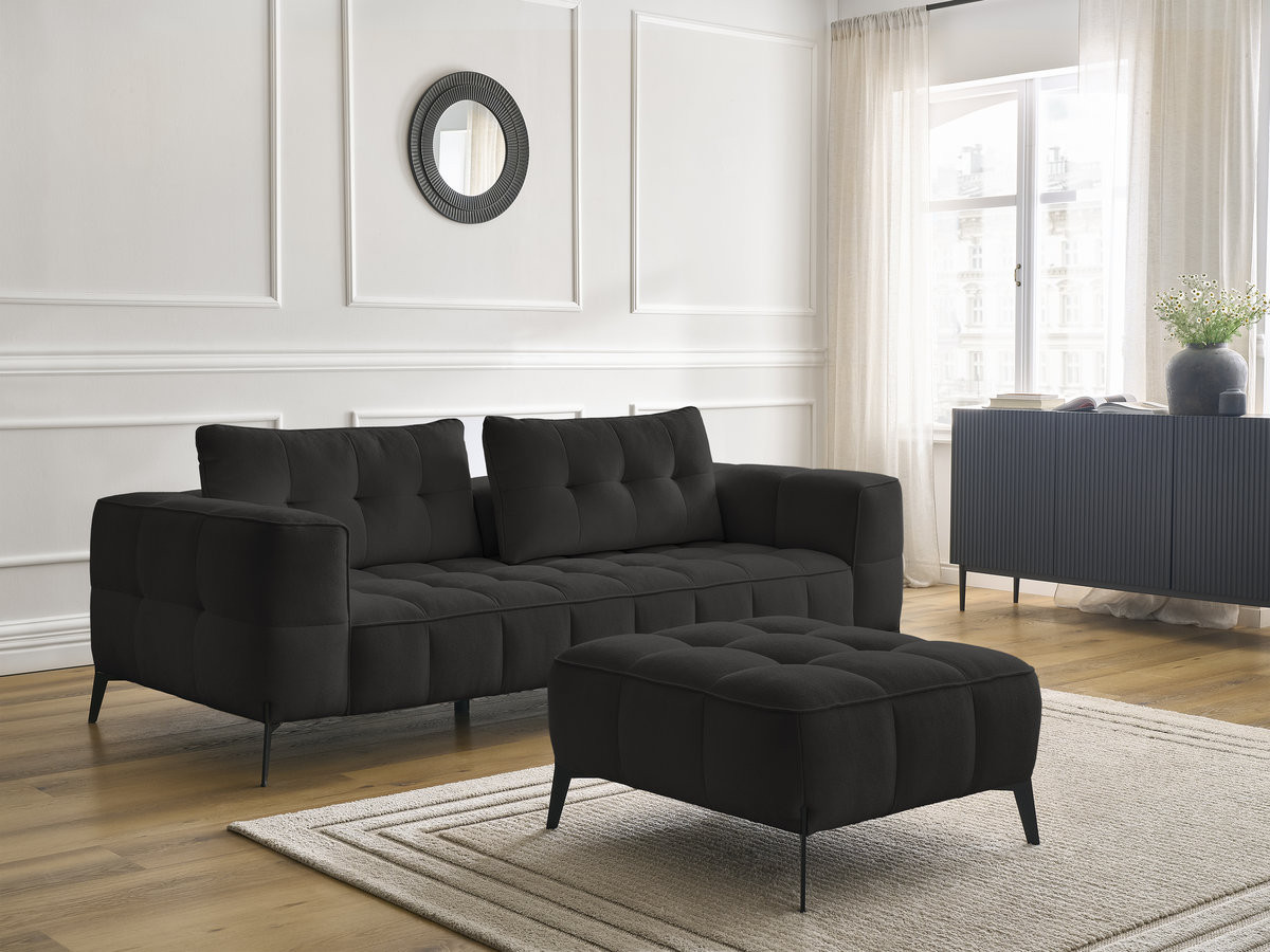 Bobochic Anis Sofa 3-Sitzer mit Pouf Strukturstoff Schwarz