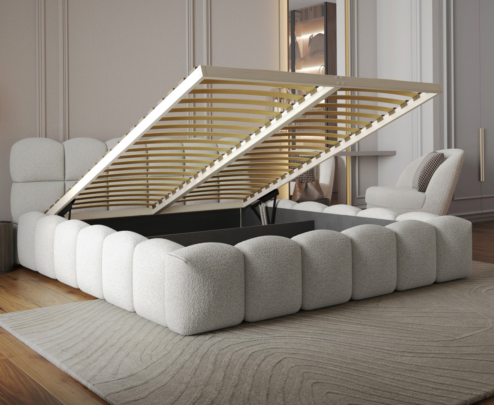 Polsterbett Vento-Slim Boucle 140x200 mit Holzrahmen Quelle 01
