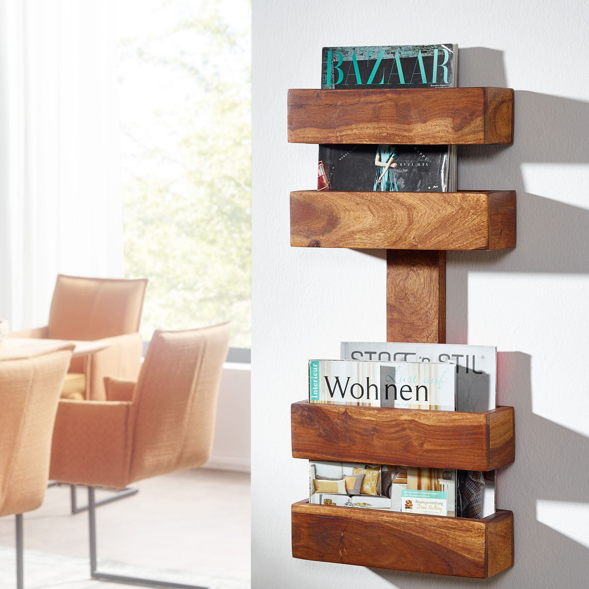 Zeitungsständer Aalvik Sheesham Massivholz 30 × 10 × 72 cm