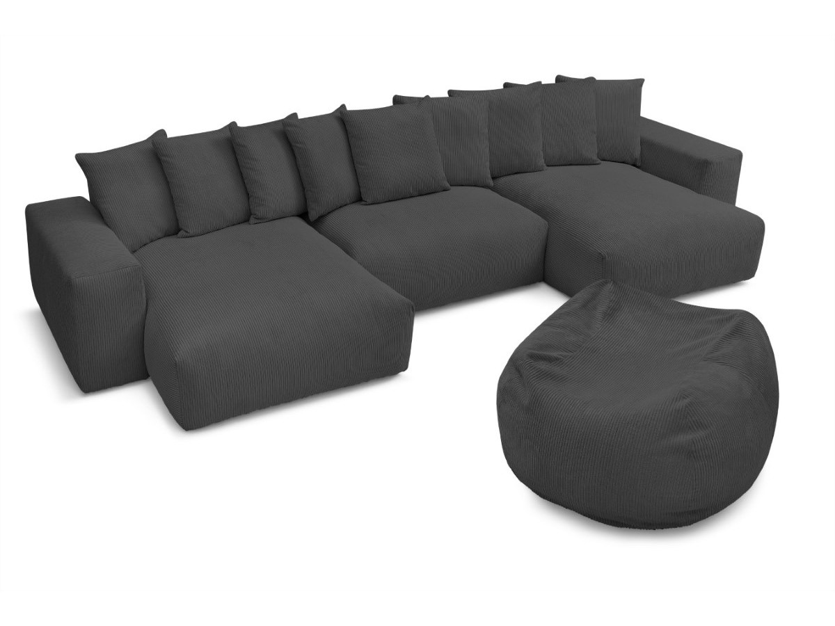 Bobochic Voltaire Wohnlandschaft mit Pouf 420 × 174 cm Cordsamt Dunkelgrau