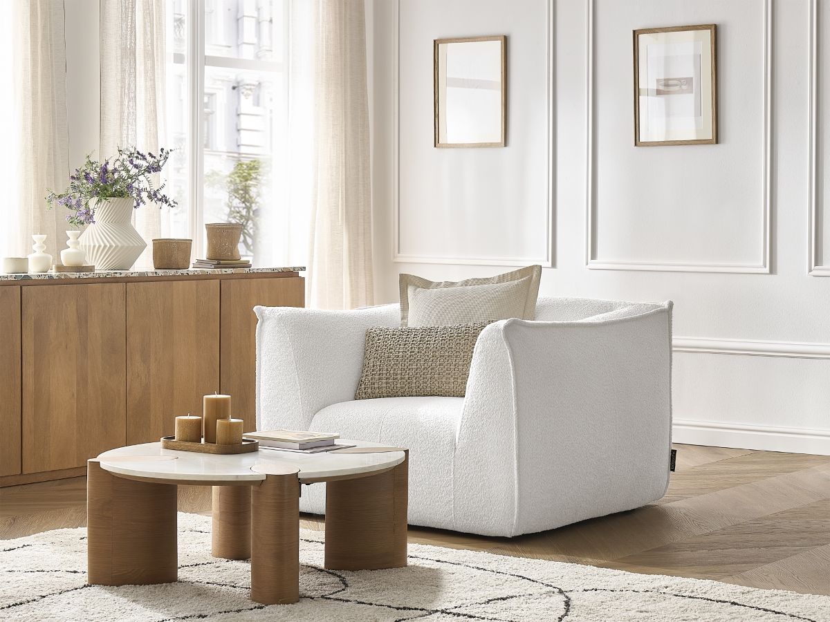 Bobochic Giorgia Sessel Bouclé-Stoff Weiß