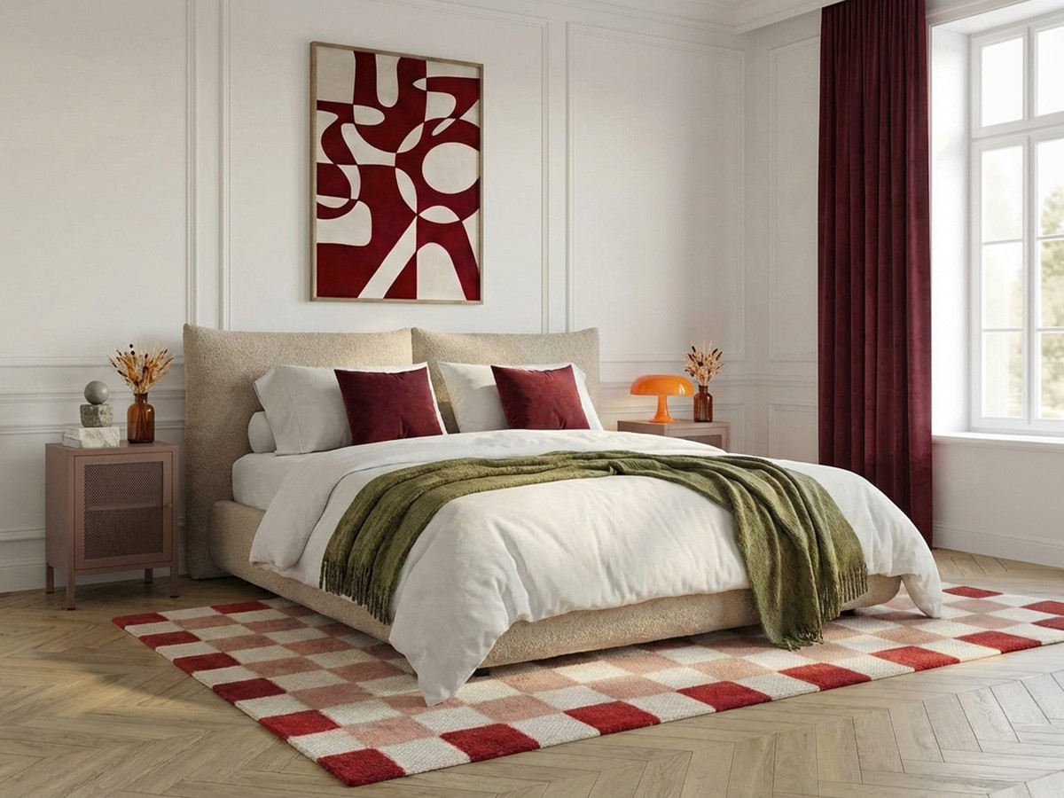 Bobochic Jaden Polsterbett Bouclé-Stoff Beige, Liegefläche 140 × 190 cm
