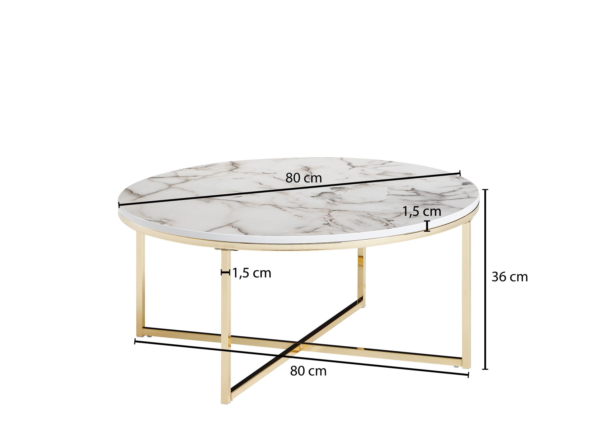 Couchtisch Fosna Marmoroptik Weiß Ø 80 cm