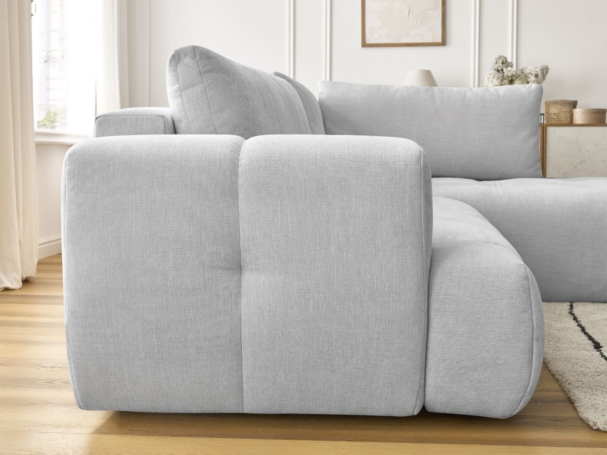 Bobochic Fuji Ecksofa mit Schlaffunktion und Bettkasten 282 × 204 cm Stoff Hellgrau Ecke rechts