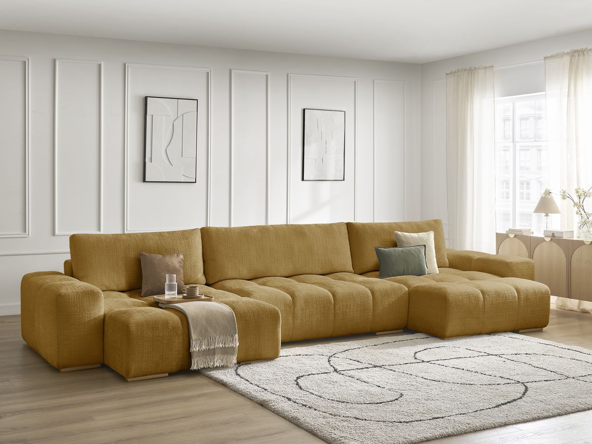 Bobochic Anakin Wohnlandschaft, 3 Kissen Strukturstoff Gelb