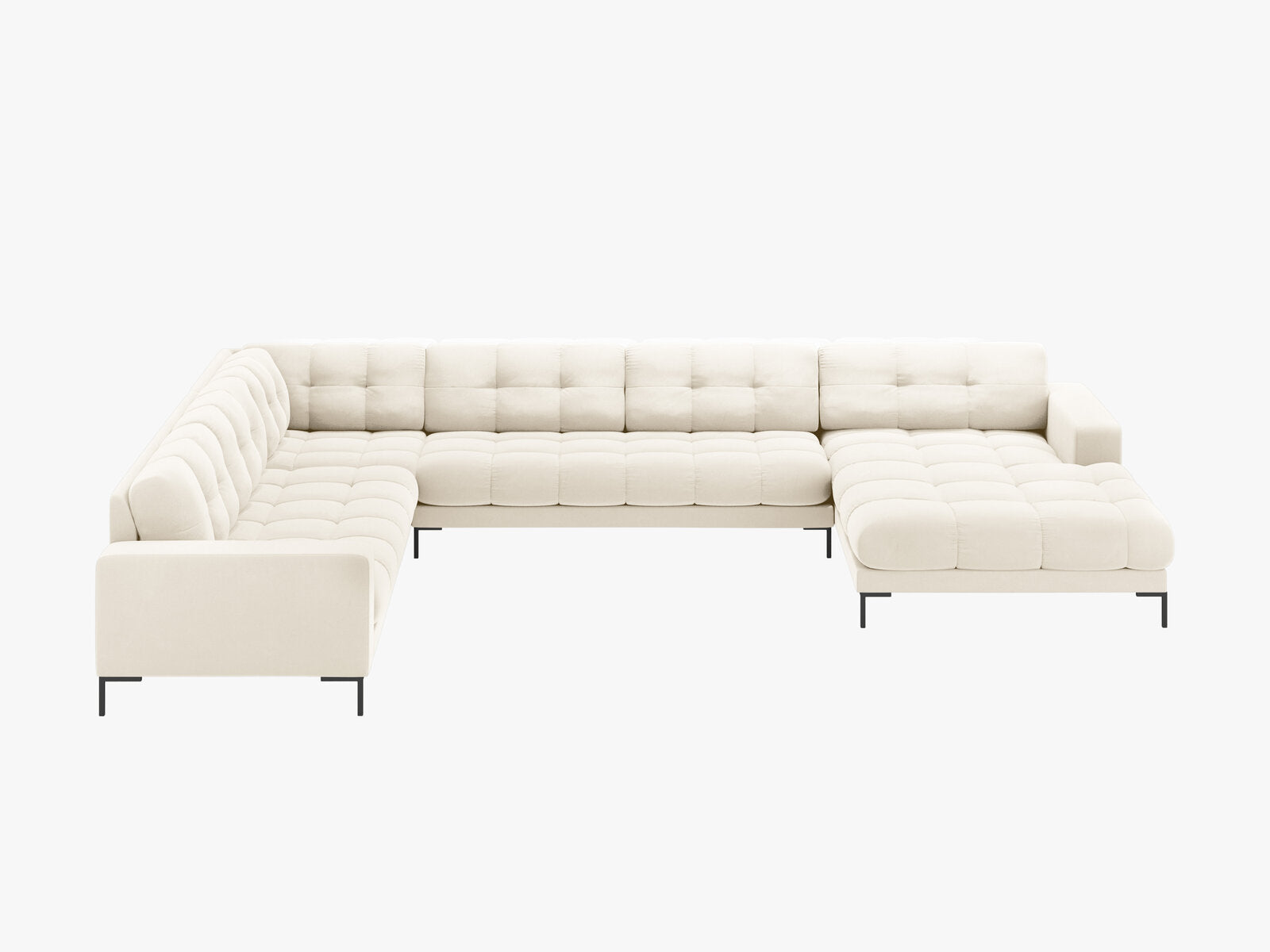 Micadoni Wohnlandschaft Mamaia 7-Sitzer Links Samt Bluvel Helles Beige schwarze Beine
