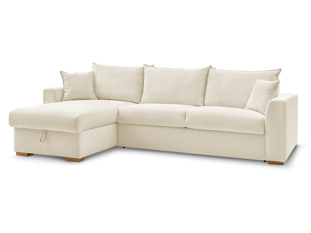 Bobochic Augustin Ecksofa mit Schlaffunktion und Bettkasten Cordsamt Beige, Liegefläche 140 × 200 cm