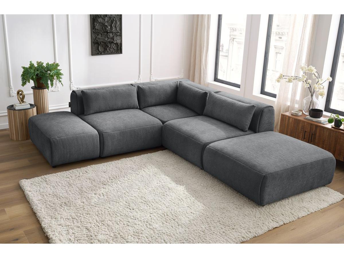 Bobochic Jeanne Ecksofa 271 × 300 cm Strukturstoff Dunkelgrau