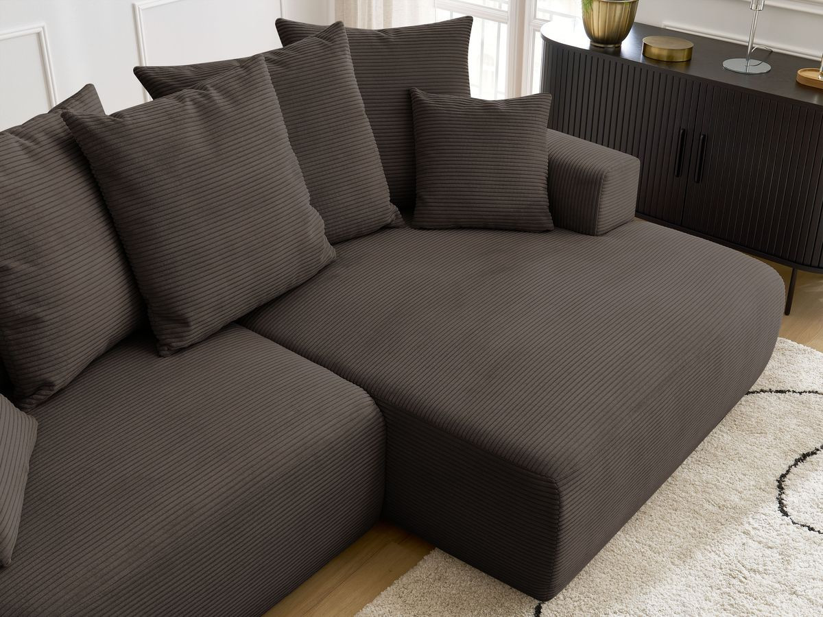 Bobochic Atilla Ecksofa mit Schlaffunktion und Bettkasten Cordsamt Taupe Ecke rechts
