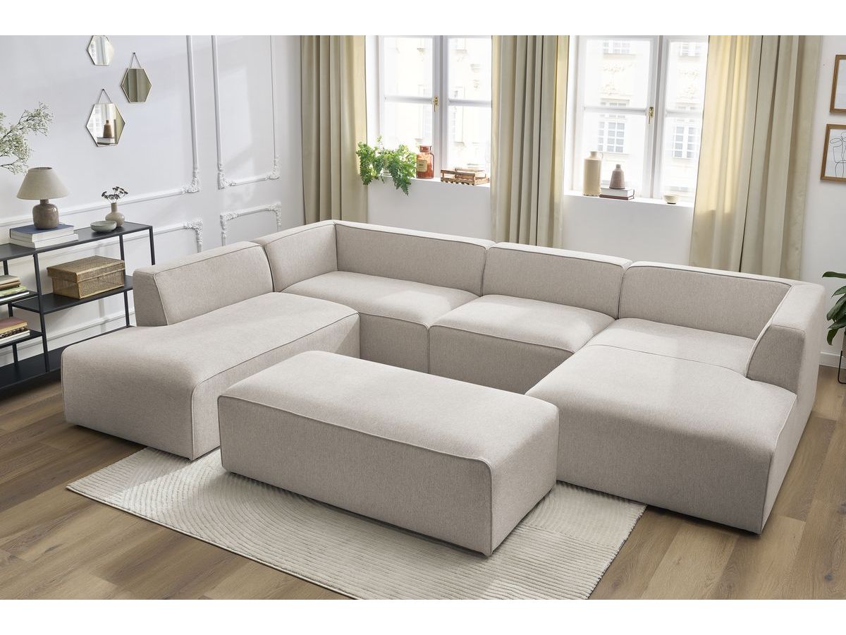 Bobochic Megeve Wohnlandschaft mit Pouf Melange-Stoff Beige Ecke rechts