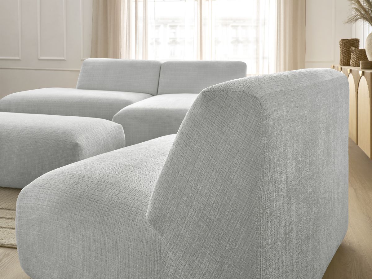 Bobochic Sirius Ecksofa mit Pouf 405 × 170 cm Strukturstoff Hellgrau Ecke rechts