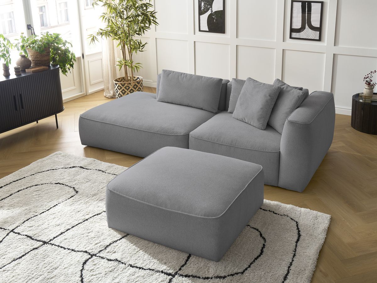 Bobochic Leopold Sofa 4-Sitzer mit Pouf Melange-Stoff Hellgrau Armlehne rechts