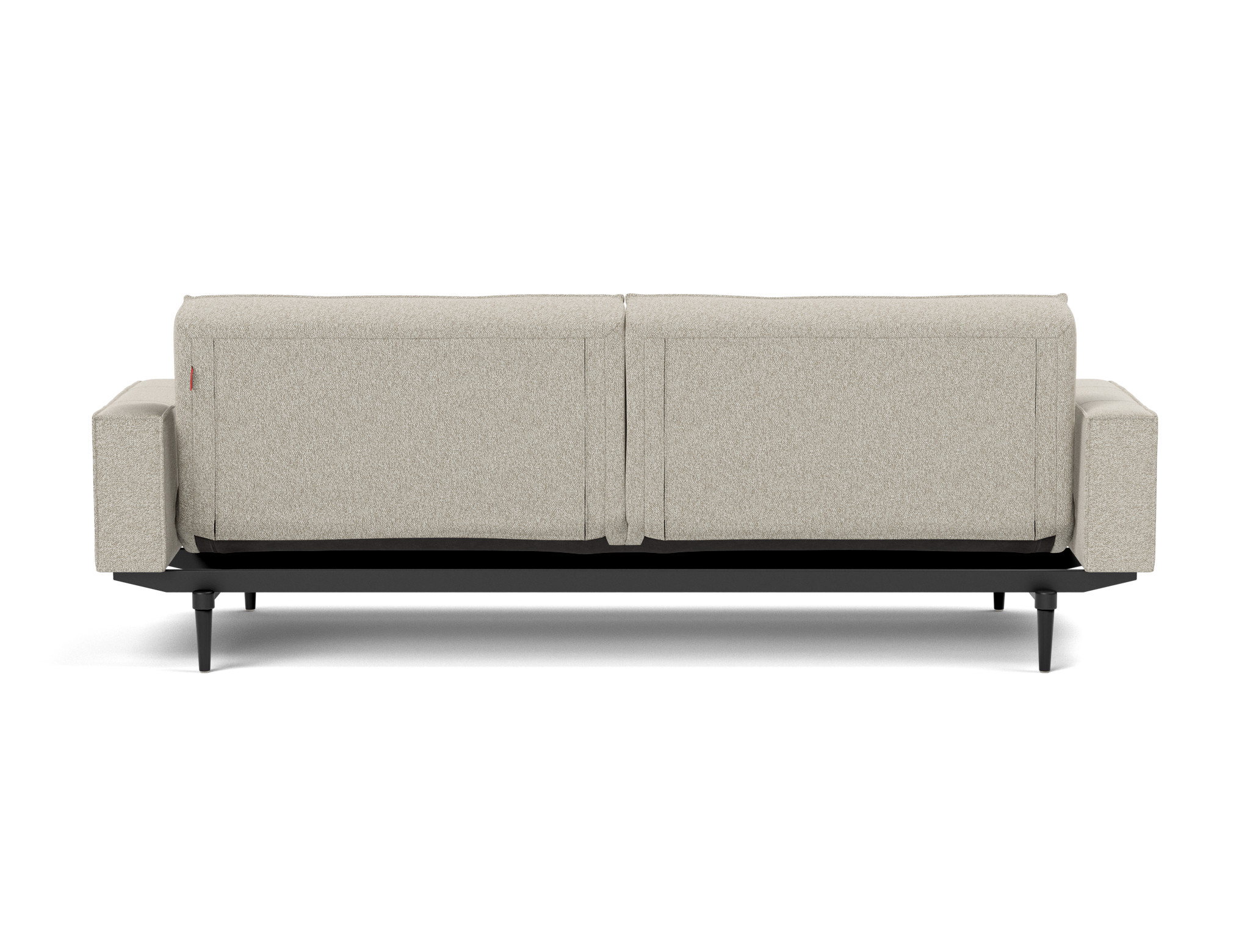 Schlafsofa Splitback mit Armlehnen Boucle Skandi 539-Beige Beine Styletto Eiche schwarz