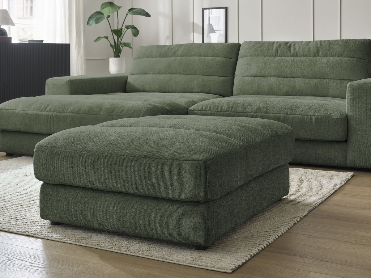 Bobochic Sierra Ecksofa mit Pouf Strukturstoff Dunkelgrün Ecke links
