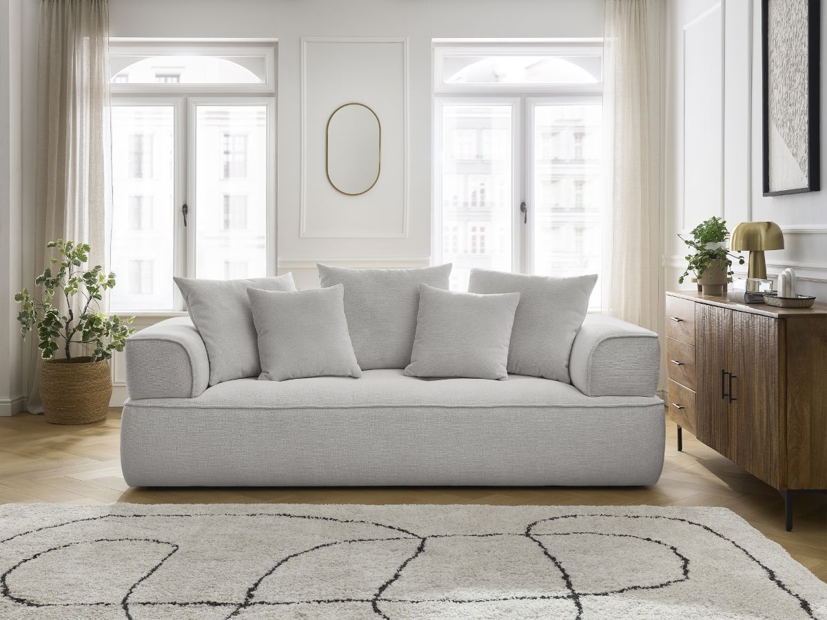 Bobochic Whesley Sofa 3-Sitzer Stoff Hellgrau