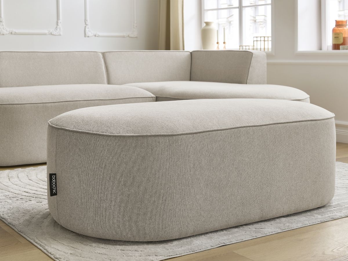 Bobochic Rousseau Ecksofa mit Pouf Melange-Stoff Beige Ecke rechts