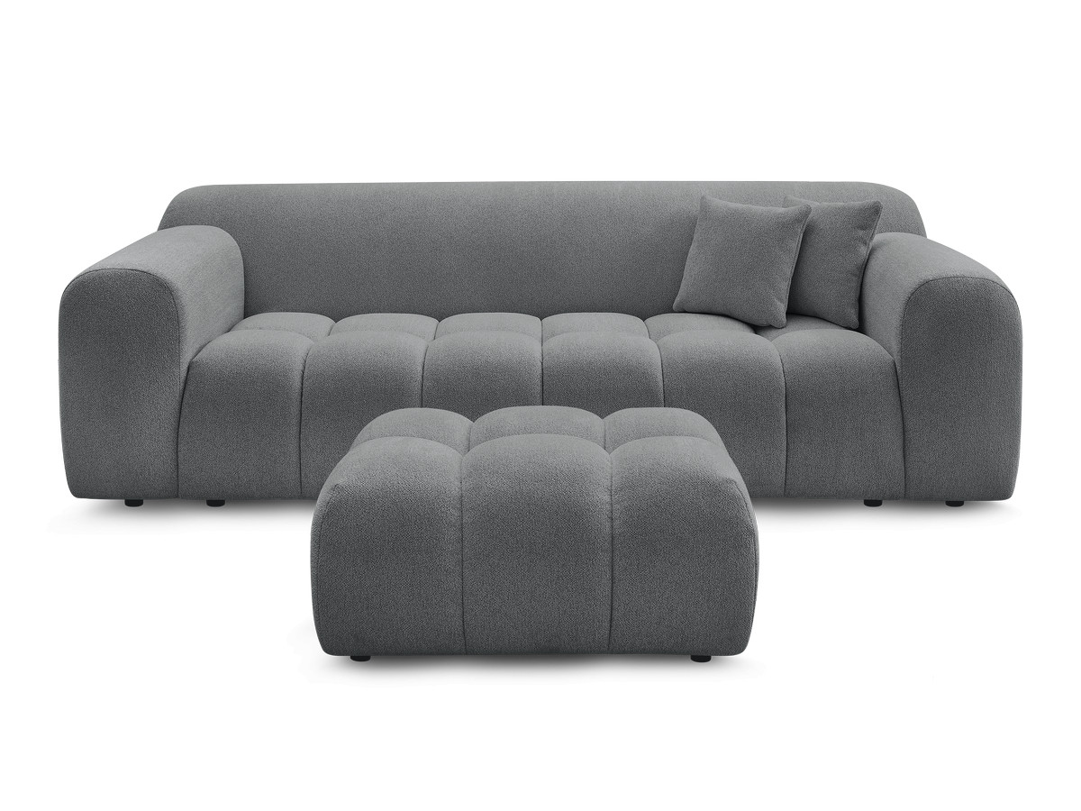 Bobochic Melisse Sofa 3-Sitzer mit Pouf Melange-Stoff Dunkelgrau