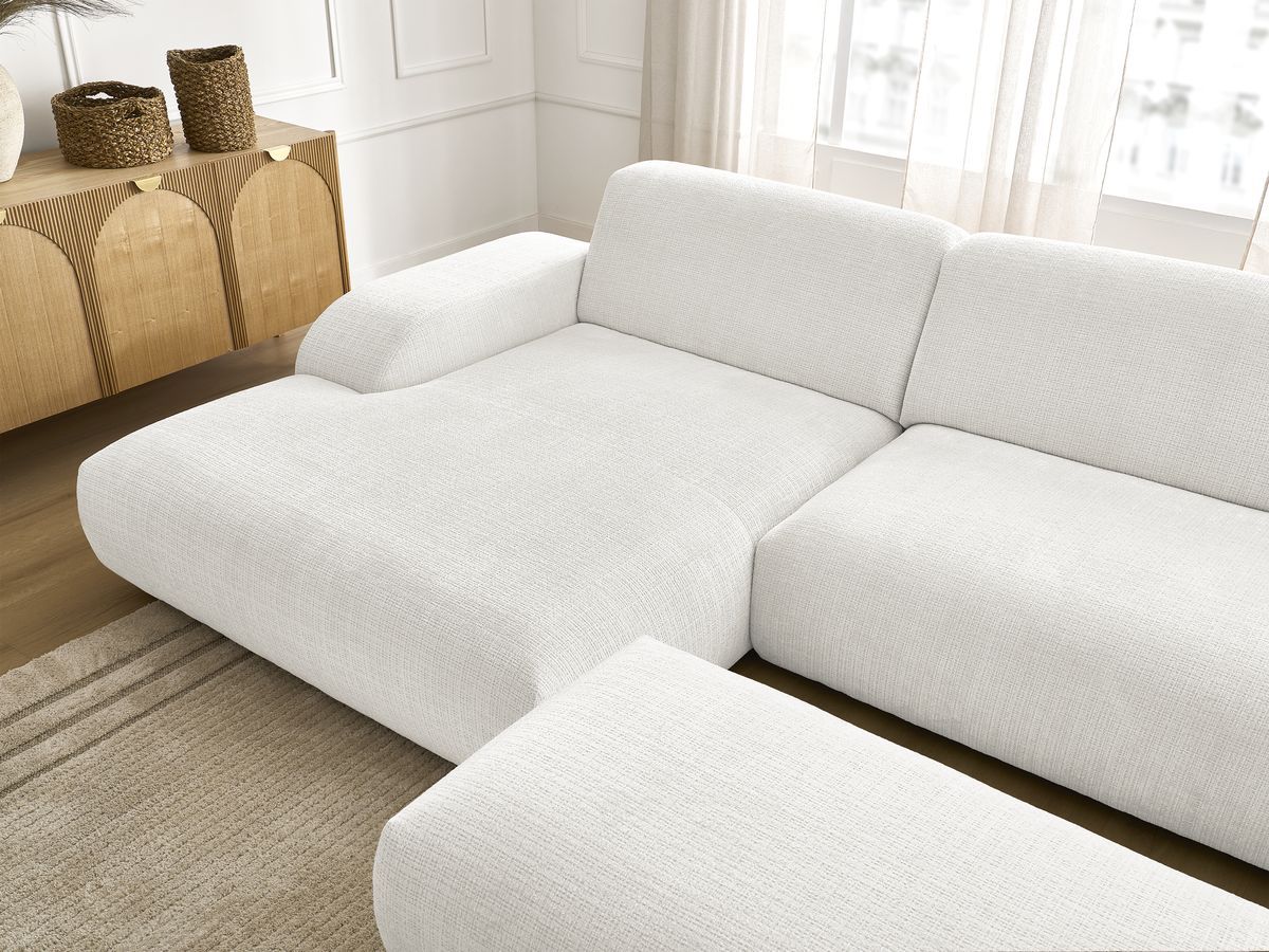Bobochic Sirius Ecksofa mit Pouf 300 × 170 cm Strukturstoff Weiß Ecke links