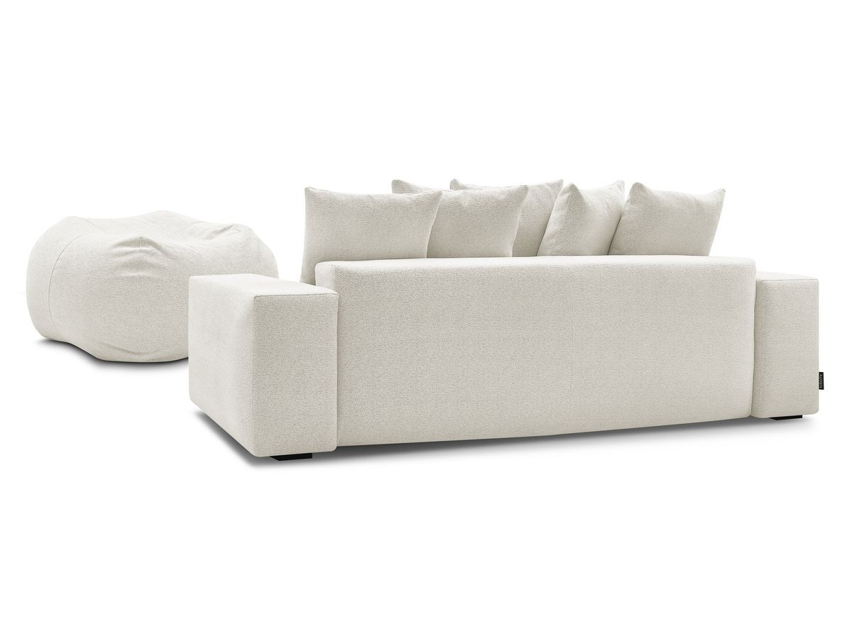 Bobochic Voltaire Schlafsofa 4-Sitzer mit Bettkasten und Pouf Melange-Stoff Weiß