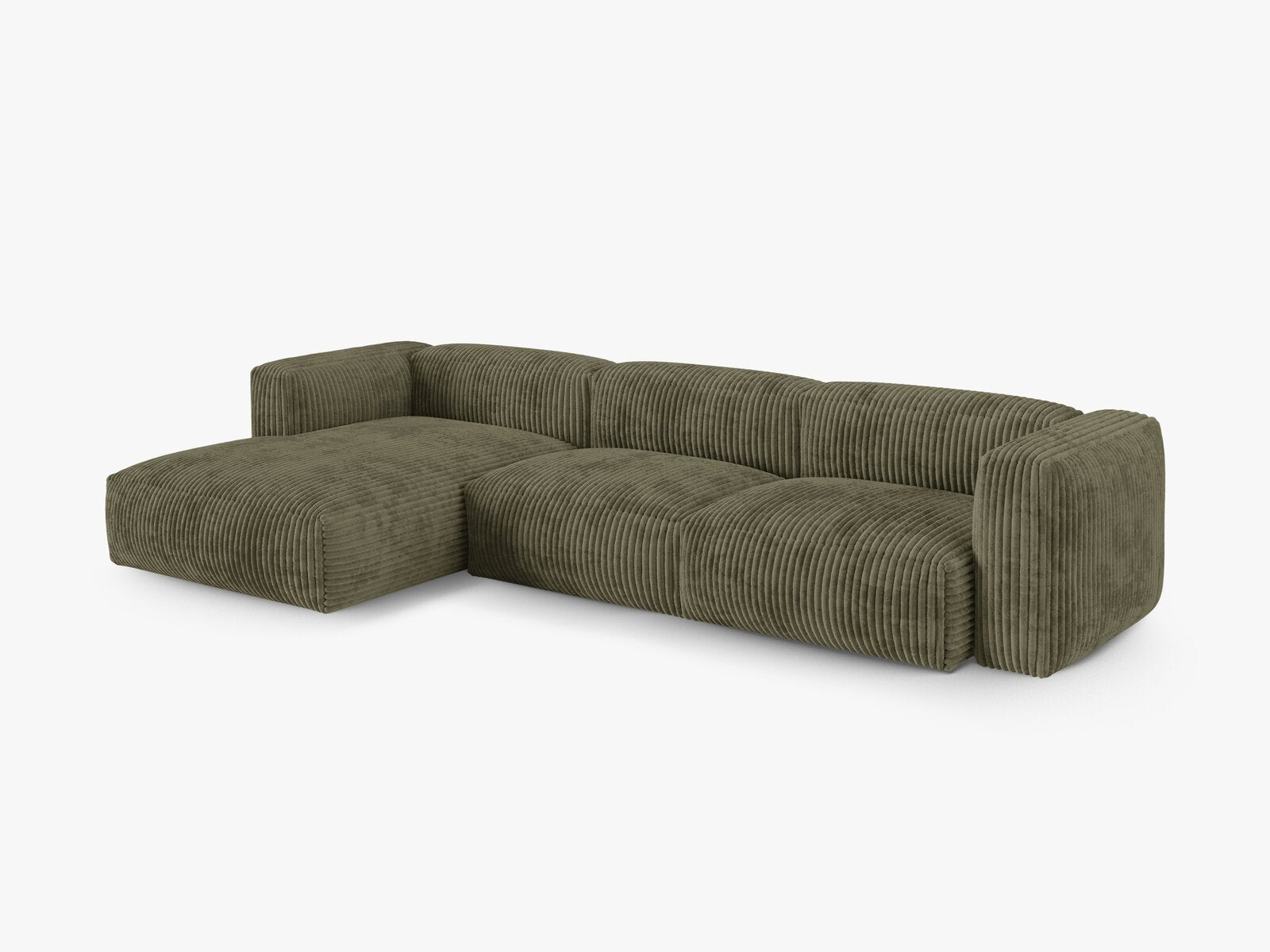 Micadoni Ecksofa Martina 3-Sitzer 90cm Sitztiefe Links Kord Tilia Moßgrün