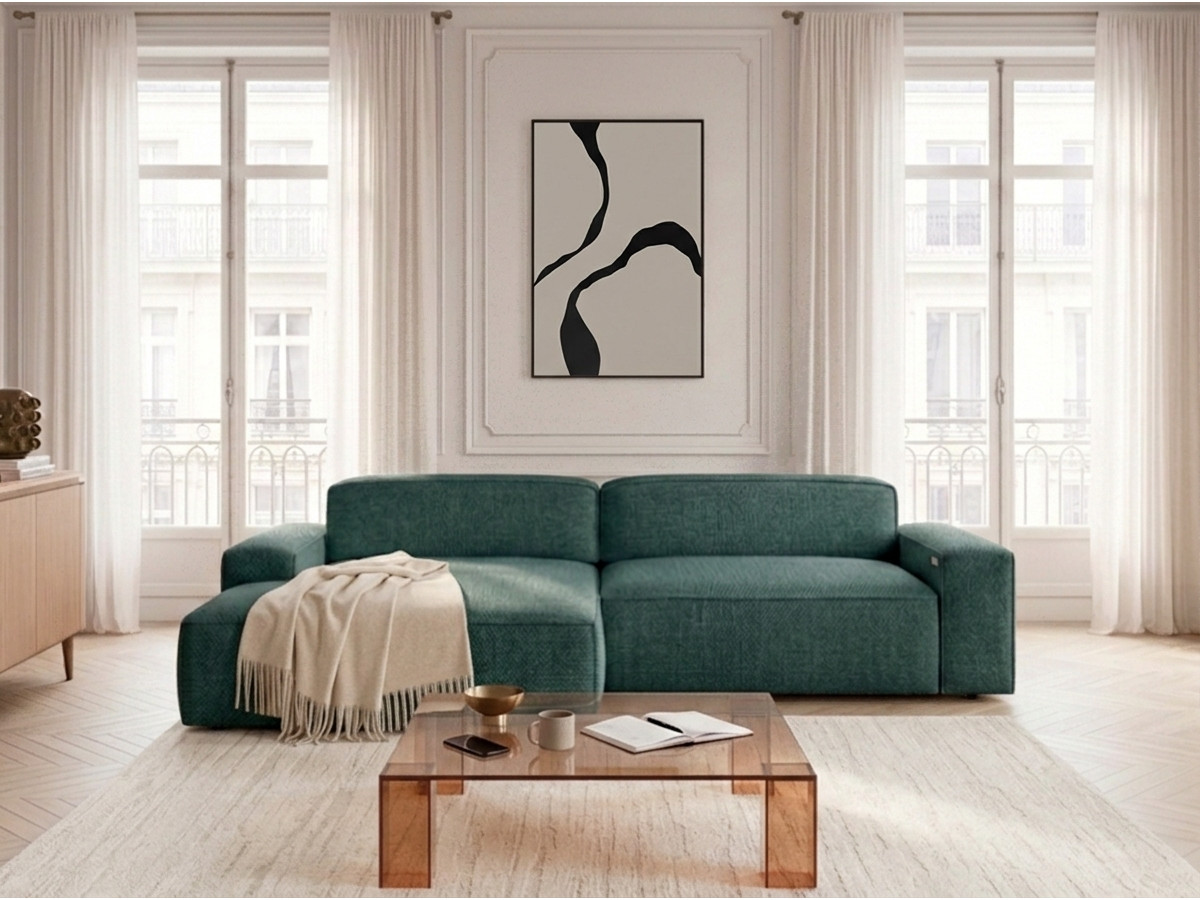 Bobochic Abel Ecksofa mit Schlaffunktion Melange-Stoff Grün Ecke links