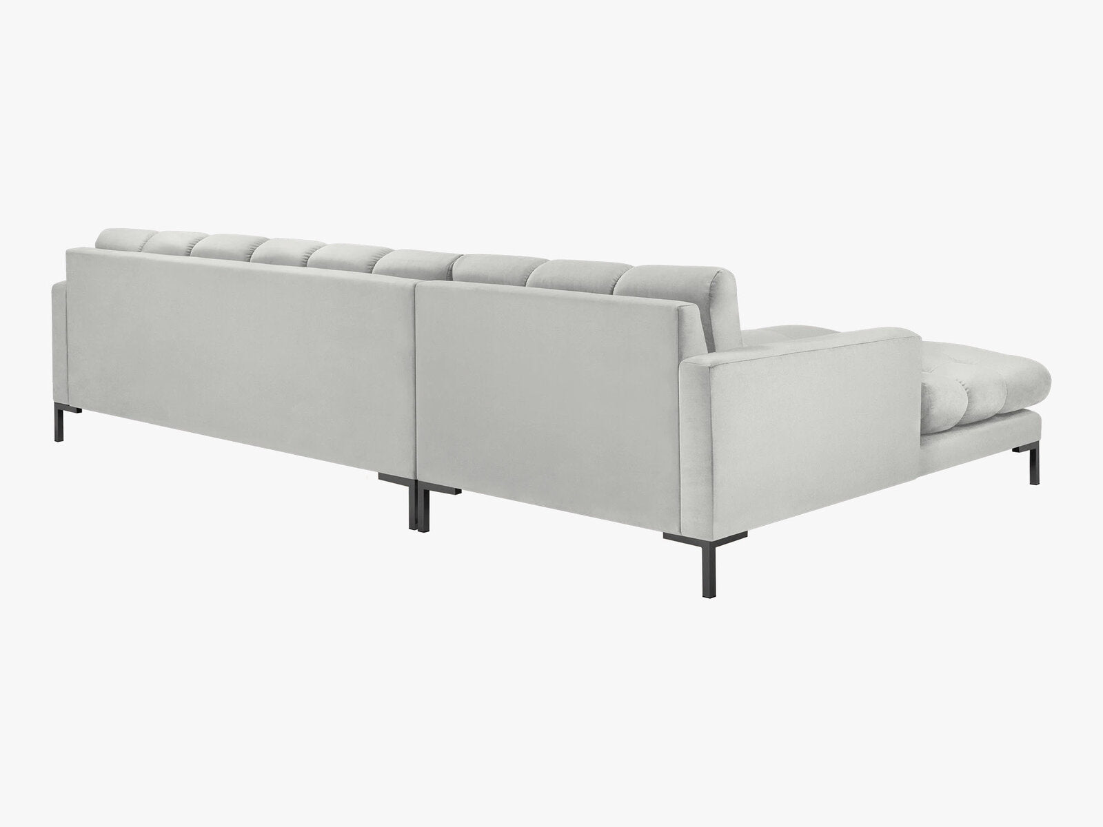 Micadoni Ecksofa Mamaia 5-Sitzer Links Samt Bluvel Silber schwarze Beine