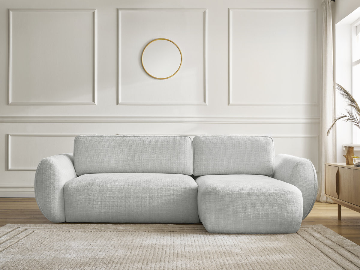 Bobochic Denise Ecksofa mit Schlaffunktion und Bettkasten 258 × 160 cm Strukturstoff Hellgrau Ecke rechts