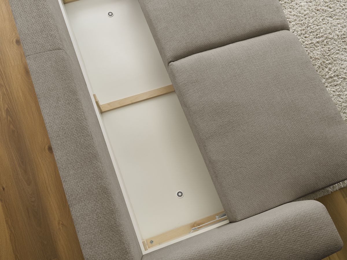 Bobochic Sidonie Schlafsofa 3-Sitzer mit Bettkasten Melange-Stoff Taupe