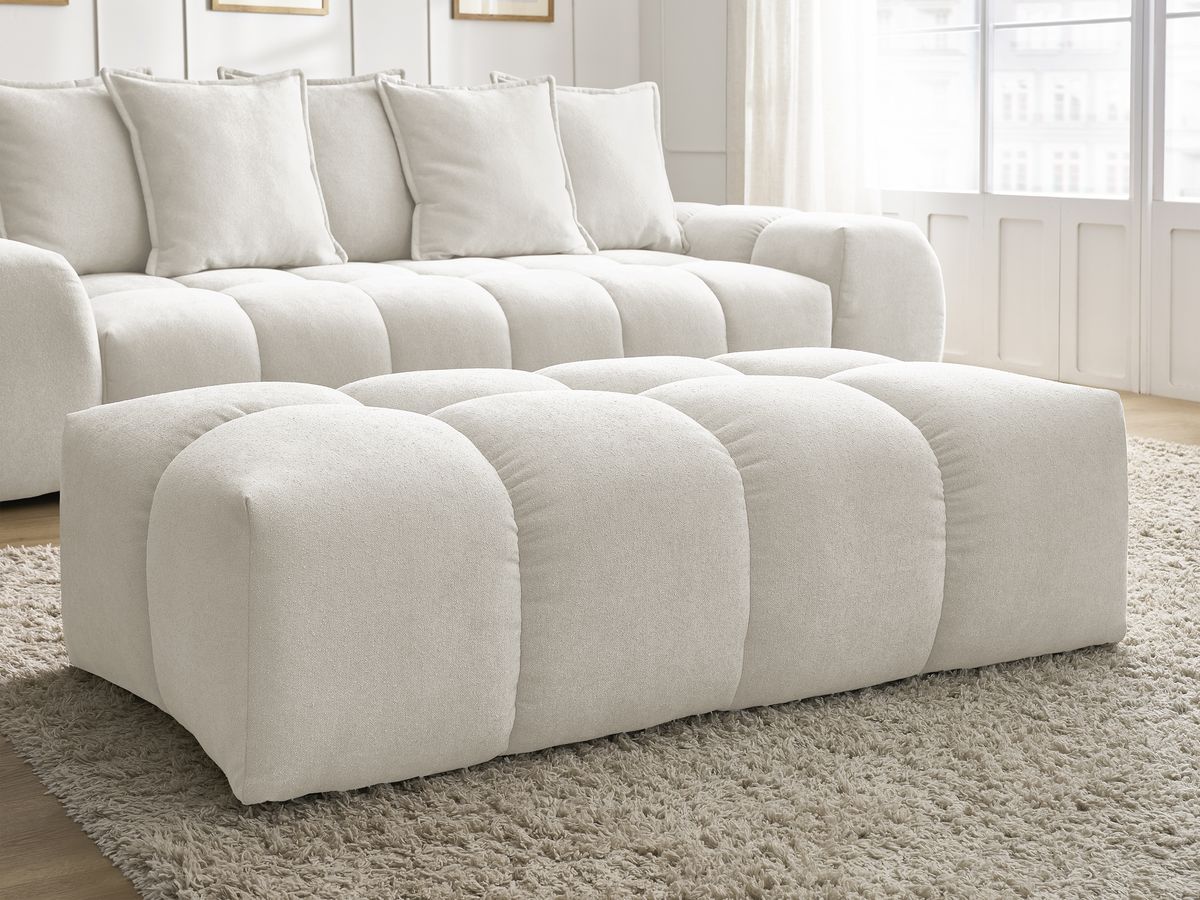 Bobochic Everest Sofa 3-Sitzer mit Pouf, 5 Kissen Strukturstoff Weiß
