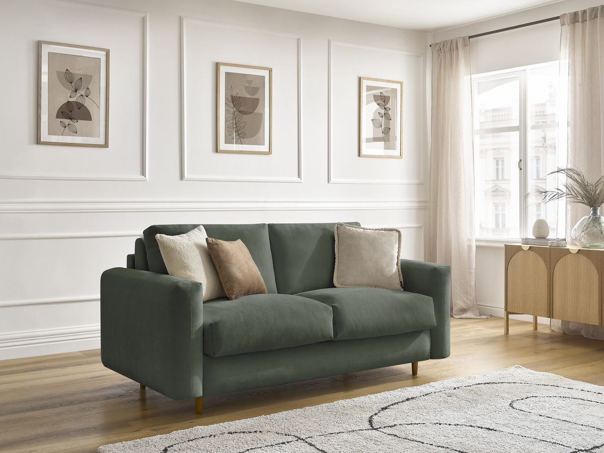 Bobochic Cocoone Schlafsofa 3-Sitzer Stoff Grün, Liegefläche 140 × 200 cm