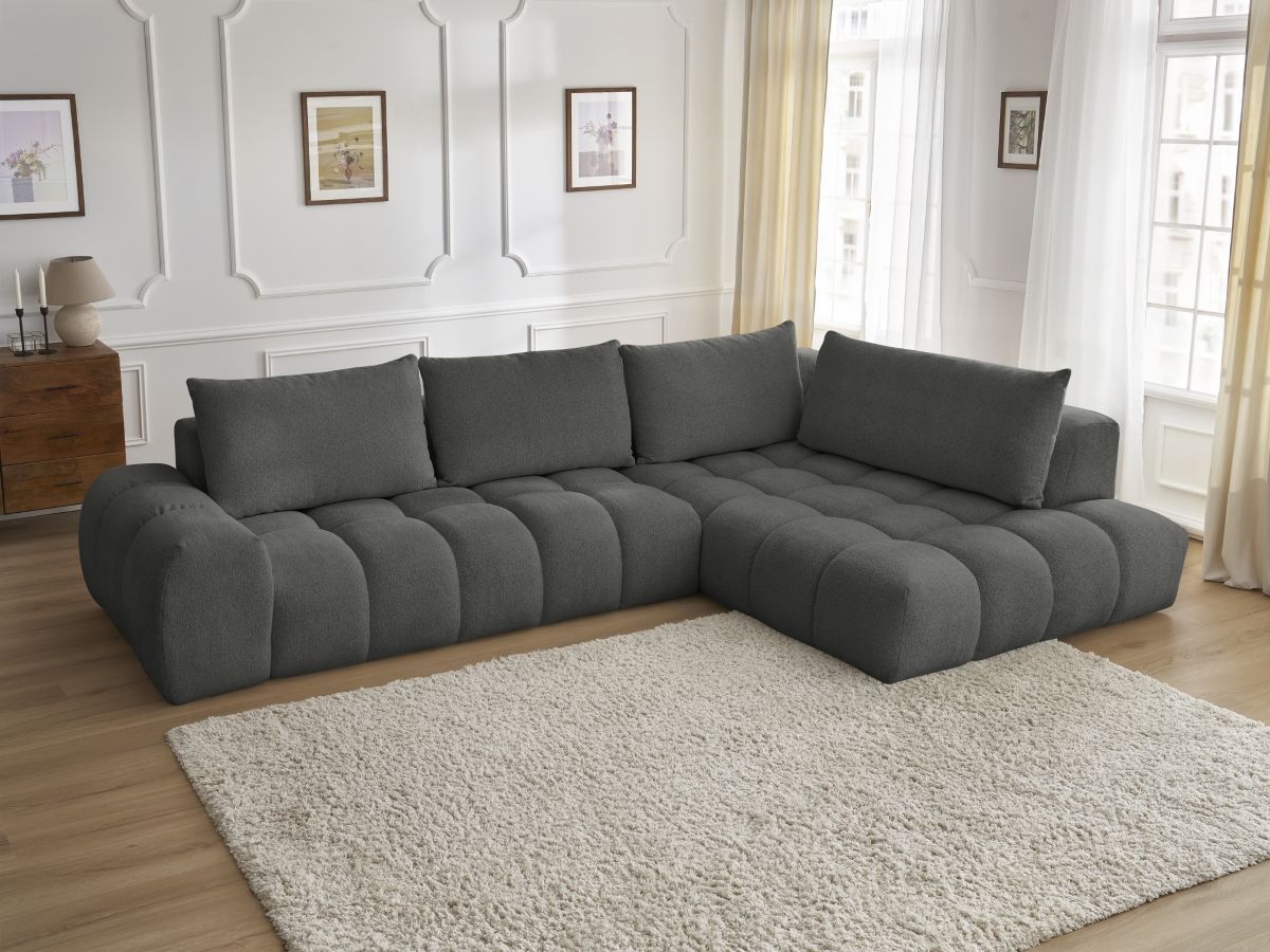 Bobochic Everest Ecksofa, 4 Kissen Melange-Stoff Dunkelgrau Ecke rechts