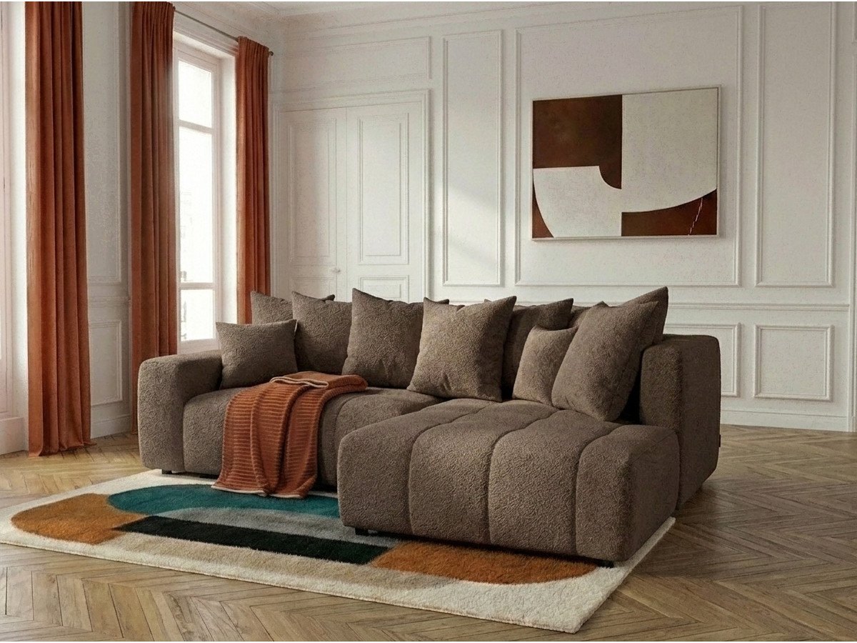 Bobochic Roxelane Ecksofa mit Schlaffunktion und Bettkasten Bouclé-Stoff Braun Ecke rechts