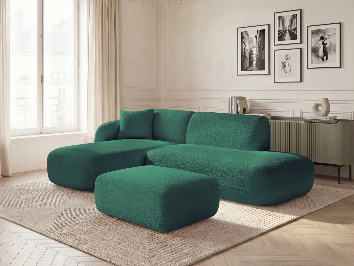 Bobochic Anda Ecksofa mit Pouf 241 × 163 cm Chenille Dunkelgrün Ecke links