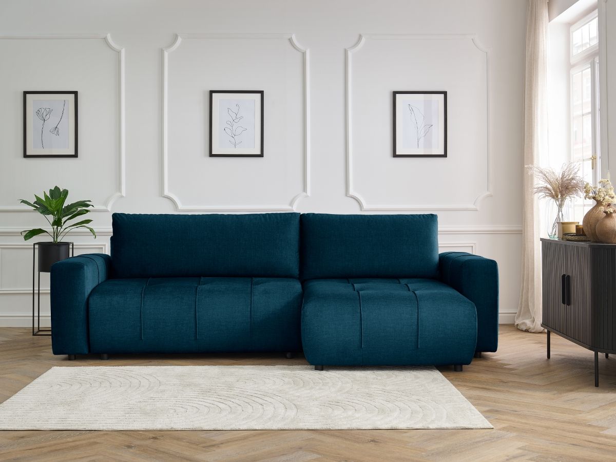 Bobochic Arsene Ecksofa mit Schlaffunktion und Bettkasten 288 × 148 cm Samt Blau