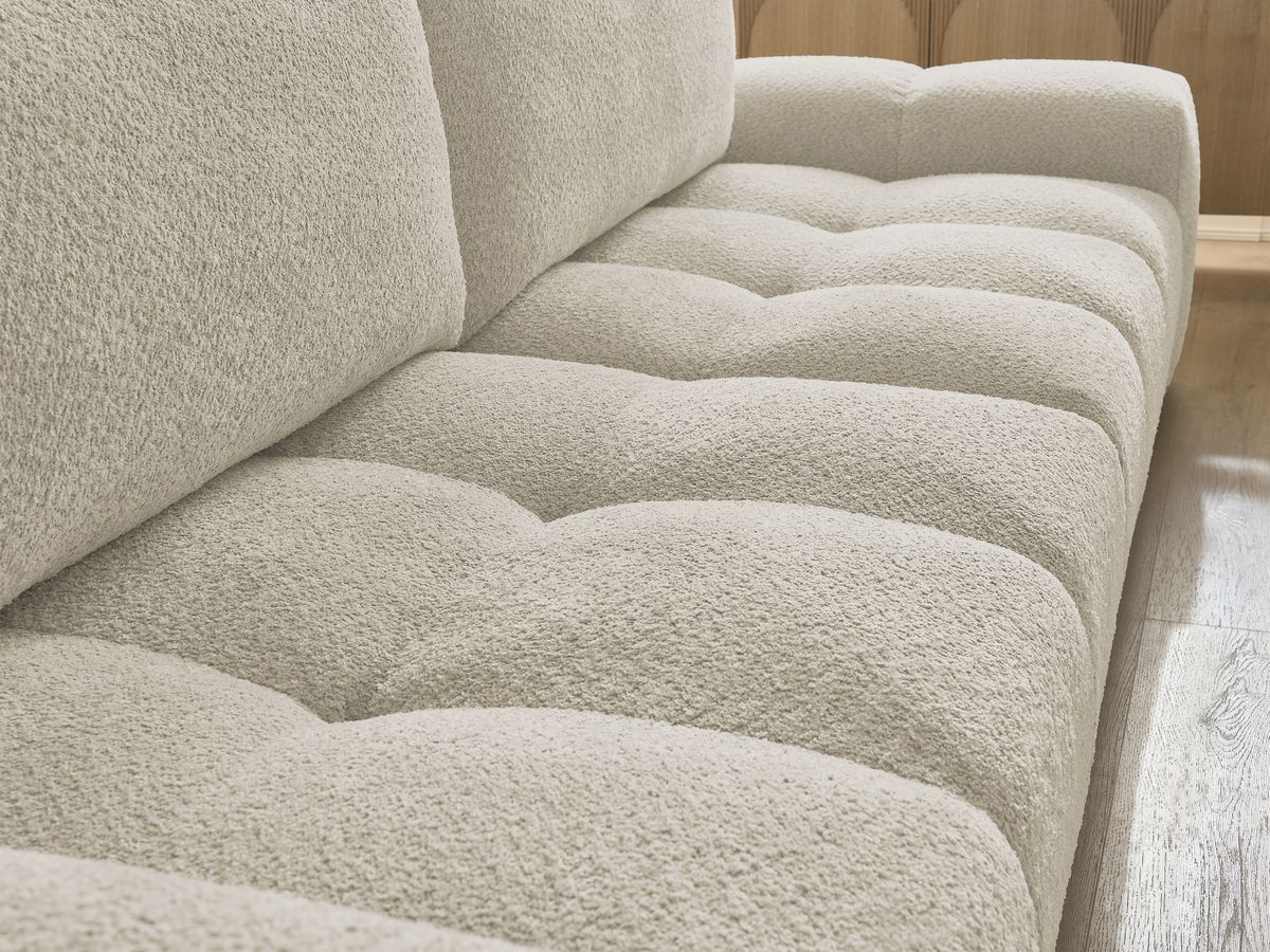 Bobochic Anakin Schlafsofa 3-Sitzer mit Bettkasten, 2 Kissen Bouclé-Stoff Beige