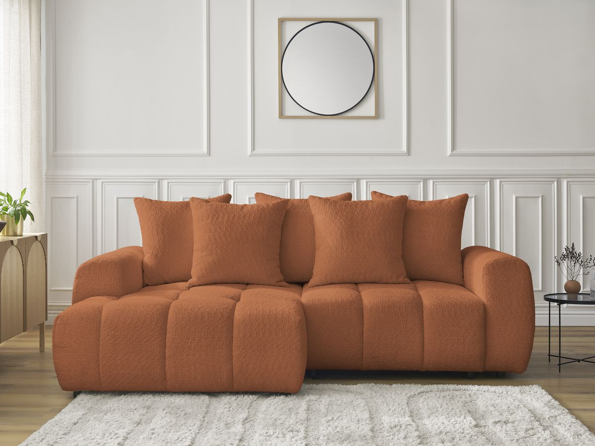 Bobochic Roxelane Ecksofa mit Schlaffunktion und Bettkasten 258 × 150 cm Bouclé-Stoff Orange Ecke links