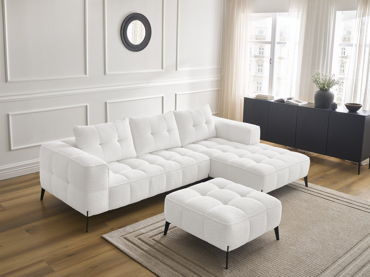 Bobochic Anis Ecksofa mit Pouf Bouclé-Stoff Weiß Ecke rechts