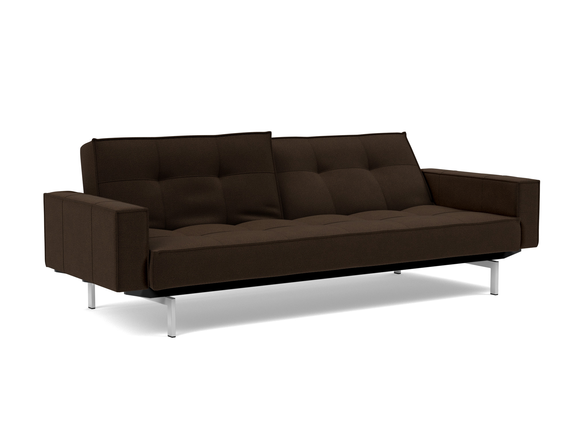 Schlafsofa Splitback mit Armlehnen Strukturierter Stoff Taura 358-Chocco Beine Chrom