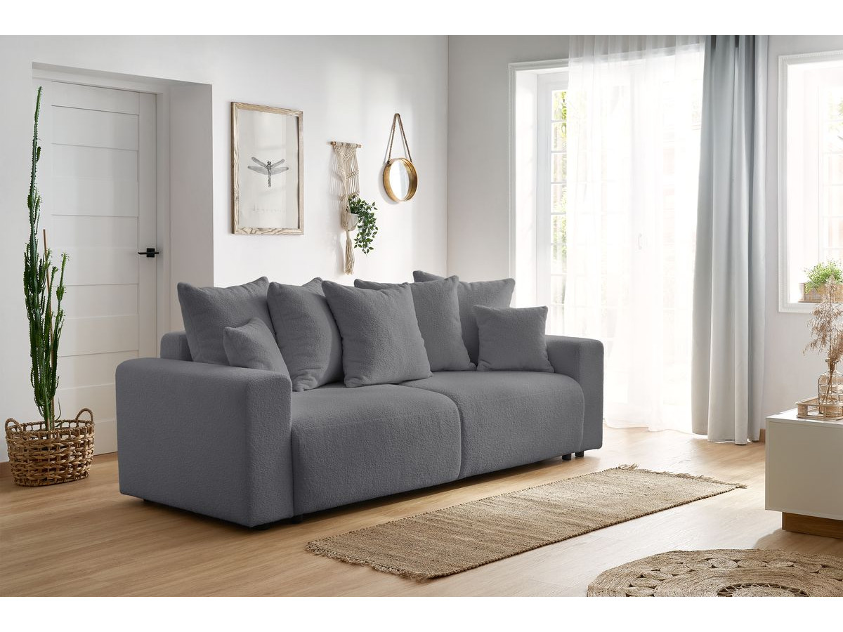 Bobochic Envy Schlafsofa 3-Sitzer mit Bettkasten Bouclé-Stoff Dunkelgrau